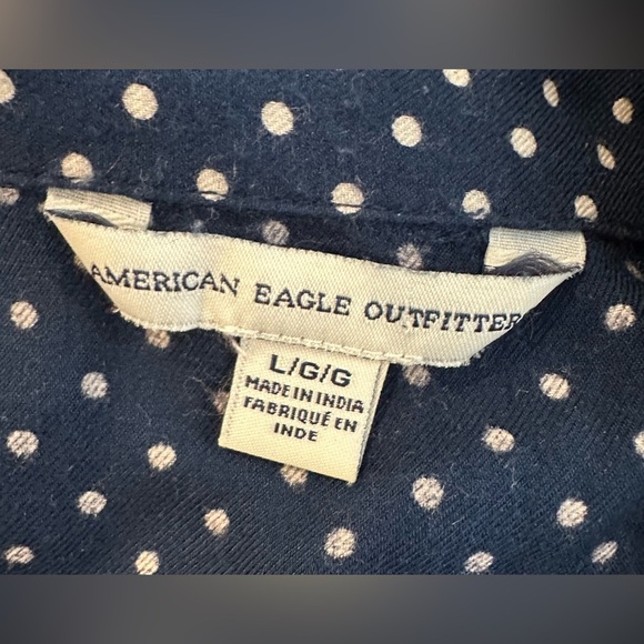 American Eagle navy blue polka dot jumper shorts button front SZ L - Picture 6 of 6